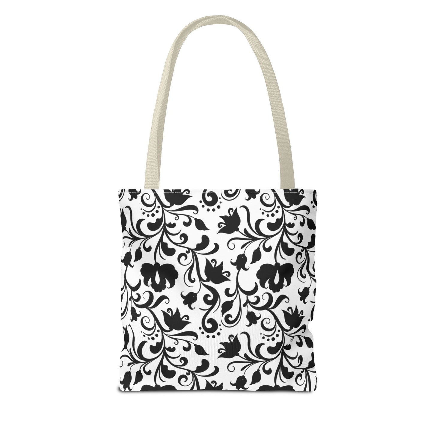 Black and White Floral Tote Bag - Stylish AOP Fashion Everyday Gift