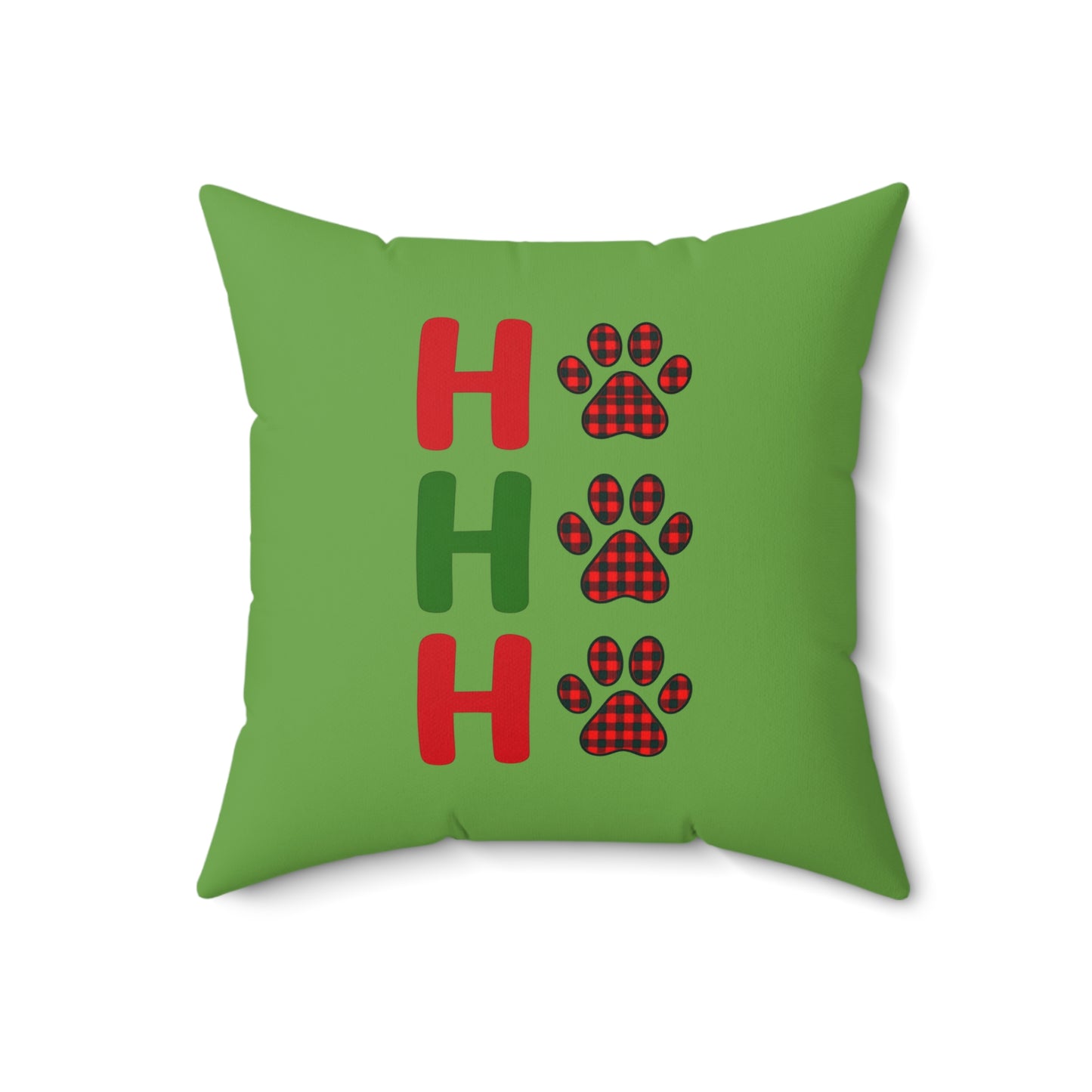 Festive Square Pillow Two-Sided with Plaid and HoHoHo Paw Prints, Stylish Decor for Pet Lovers During the Holidays, Charming Accent for Any Room
