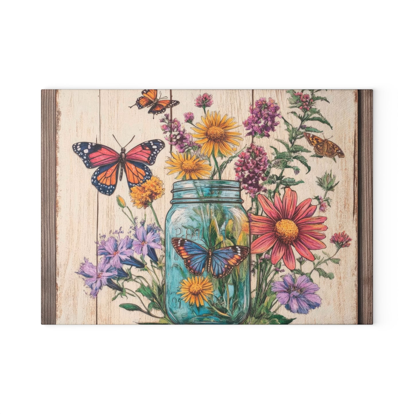 Floral Butterfly Glass Cutting Board - Rustic Kitchen Decor