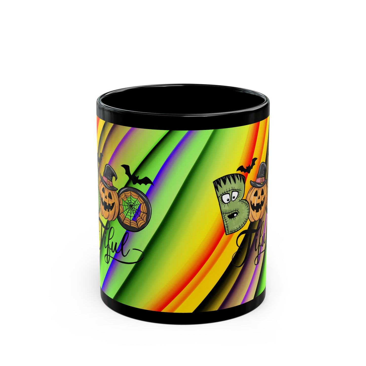 Halloween Theme Black Mug (11oz, 15oz), Cute Halloween Expression, Halloween Lovers, Coffee, Tea, Hot Chocolate Lovers, Great Gift Idea for Anyone