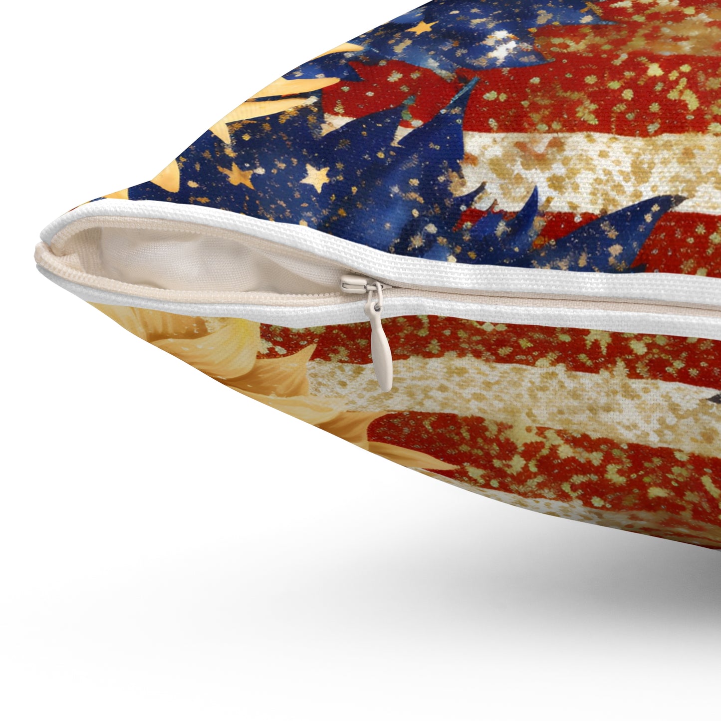 Patriotic With Sunflowers Holiday Spun Polyester Square Pillow, Festive Decor for Home or Office, Accent for Any Room