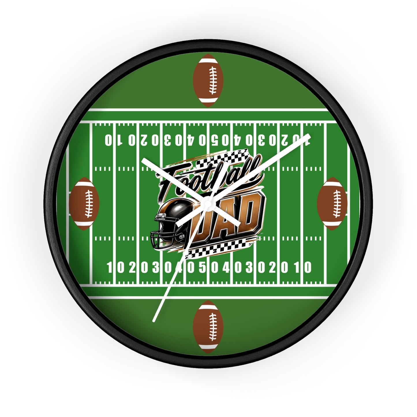 Football Dad Wall Clock — Gridiron Field Design with Helmet & Footballs