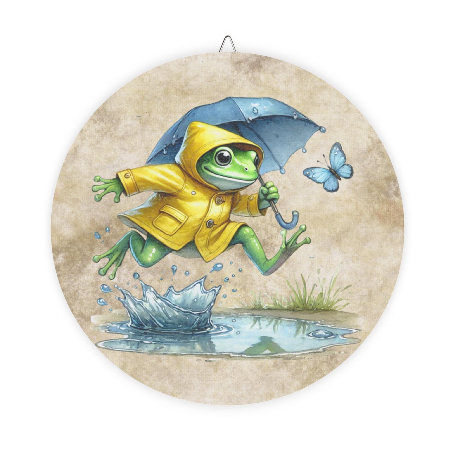 Rustic Charm Spring Wood Sign - Frog & Butterfly Design - Home Décor Decoration
