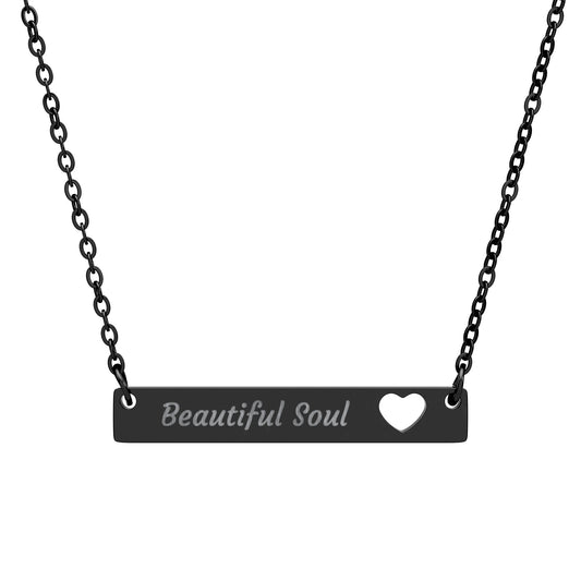 Beautiful Soul Necklace - Heart Cutout Bar Pendant Personalized Jewelry