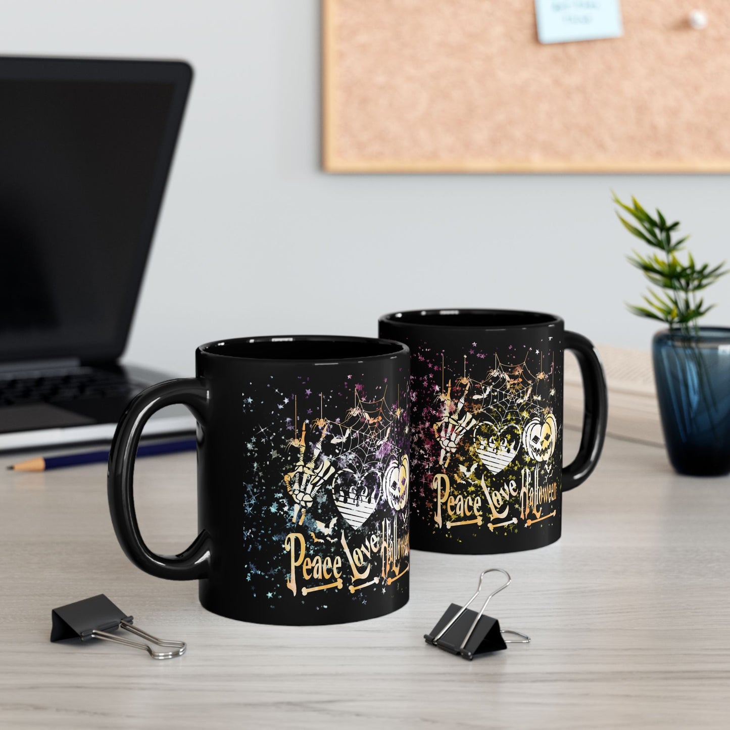 Halloween-Themed Black Mug | Peace Love Halloween Design, Spooky Coffee Cup, Fall Gift, Haunted House Decor, October Celebration