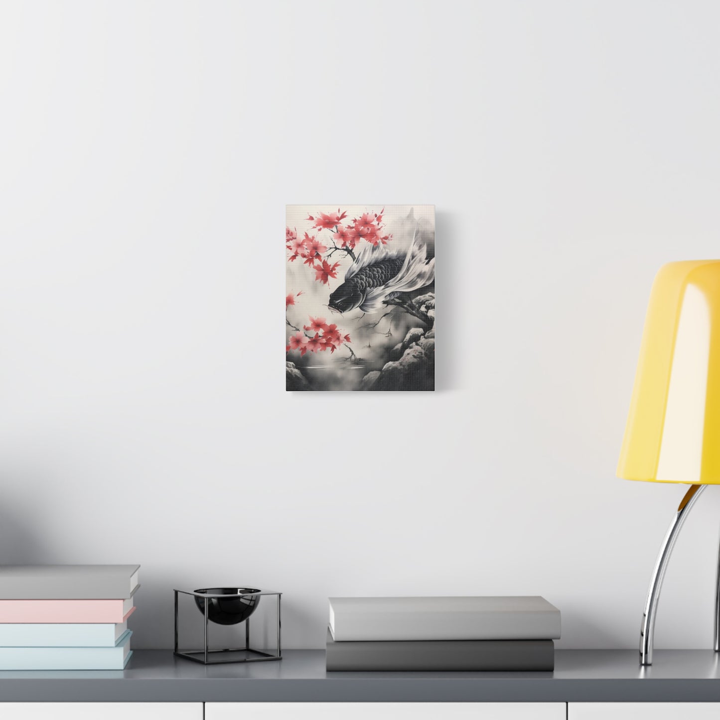 Koi Fish Artwork Canvas Wall Art Print - Elegant Decorative Wall Art with Cherry Blossoms