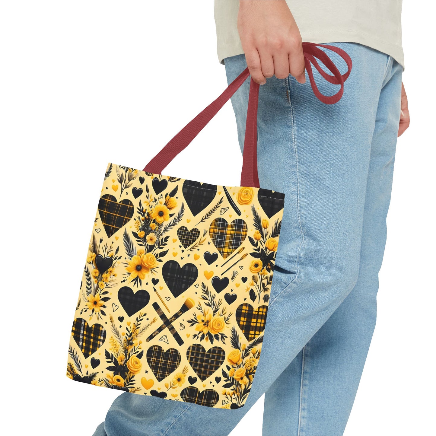 Plaid Floral With Hearts Love Tote Bag(AOP)