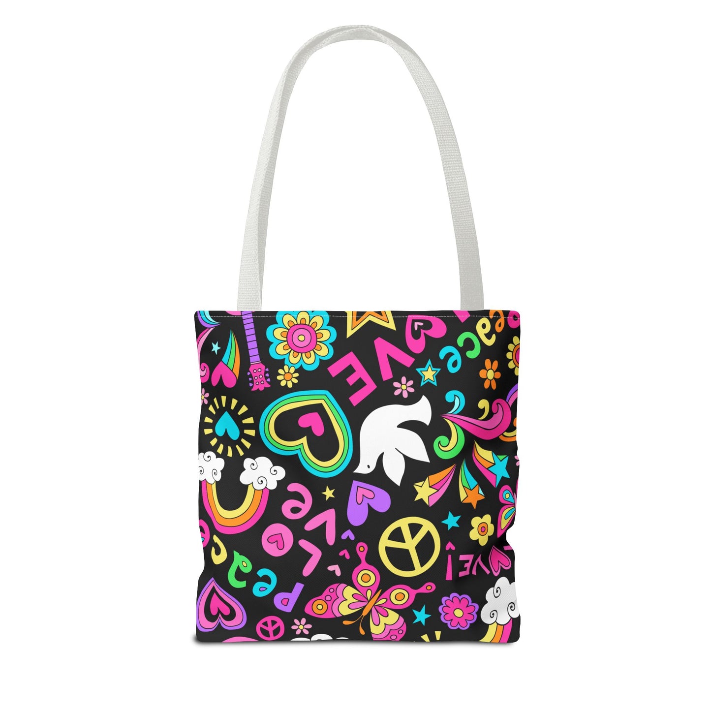Fashionable Tote Bag (AOP), Stylish, Peace Lovers, Hippie Theme, Great Gift Idea for Birthdays, Holidays or Any Occasion for Anyone