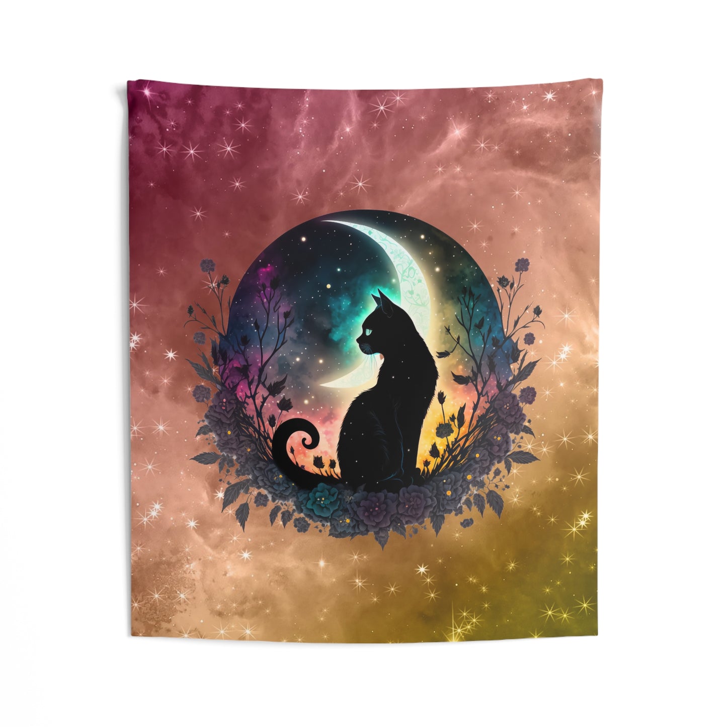Celestial Cat Wall Tapestry - Boho Decor for Cat Lovers, Wall Hanging for Bedroom, Living Room, Unique Gift for Pet Owners, Home Decor