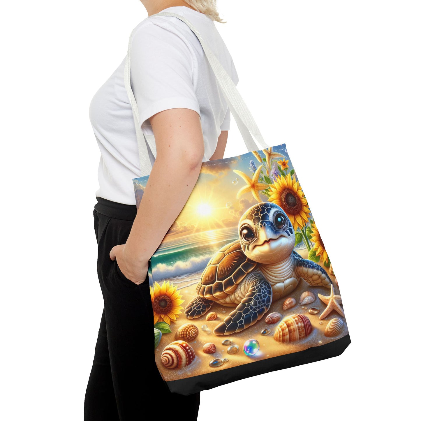 Beachy Turtle Tote Bag | Sea Life AOP Bag | Summer Accessories | Eco-Friendly Vacation Tote | Gift for Ocean Lovers