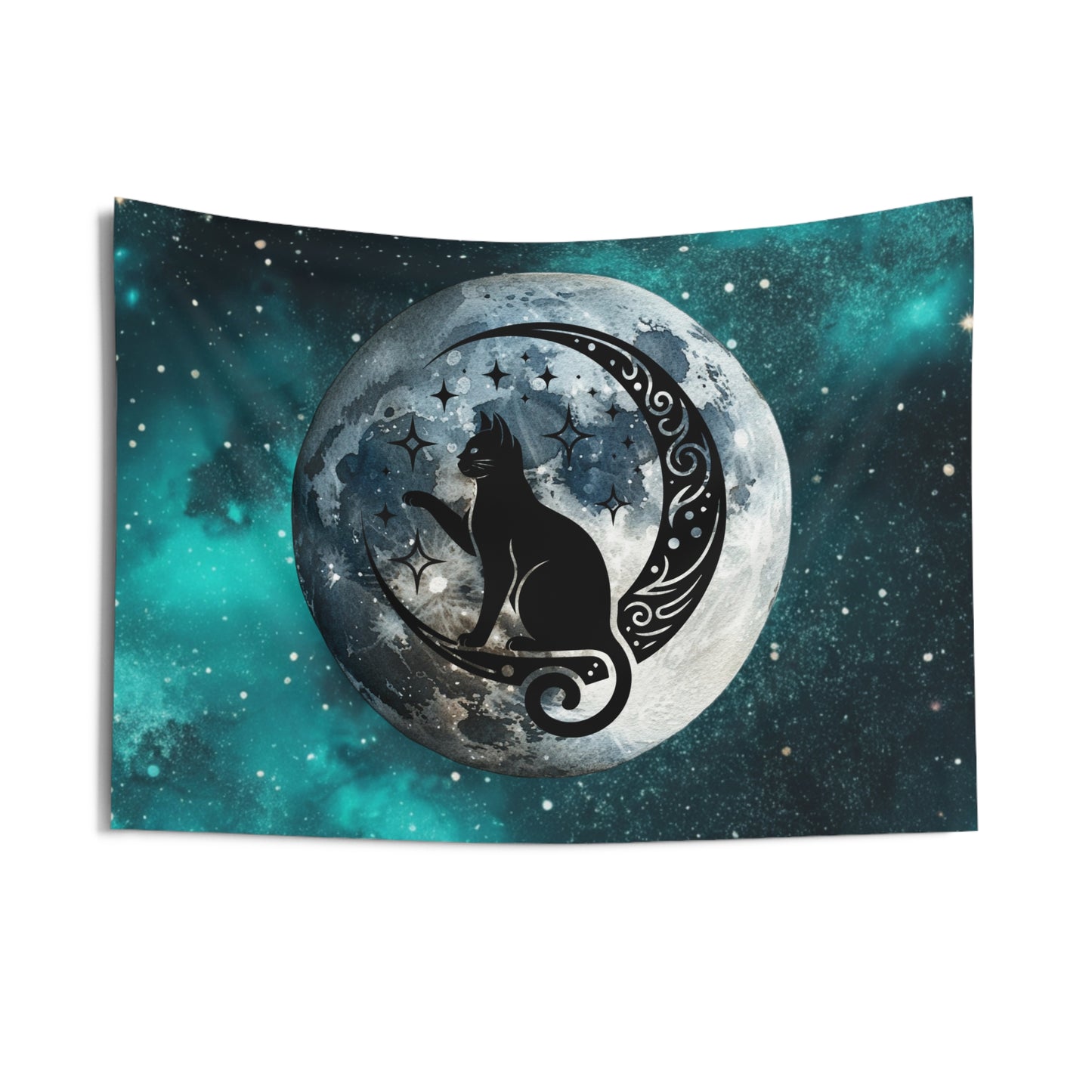 Mystical Cat Moon Wall Tapestry, Home Decor, Bohemian Wall Art, Cat Lover Gift, Celestial Tapestry, Bedroom Decor
