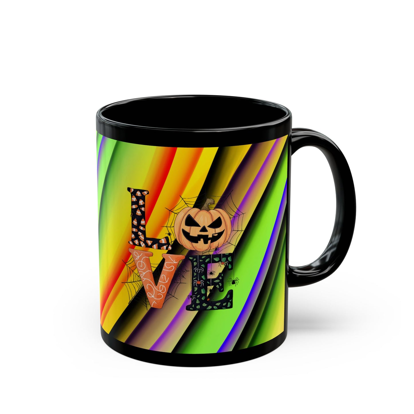 Halloween Theme Black Mug (11oz, 15oz), Cute Halloween Expression, Halloween Lovers, Coffee, Tea, Hot Chocolate Lovers, Great Gift Idea for Anyone
