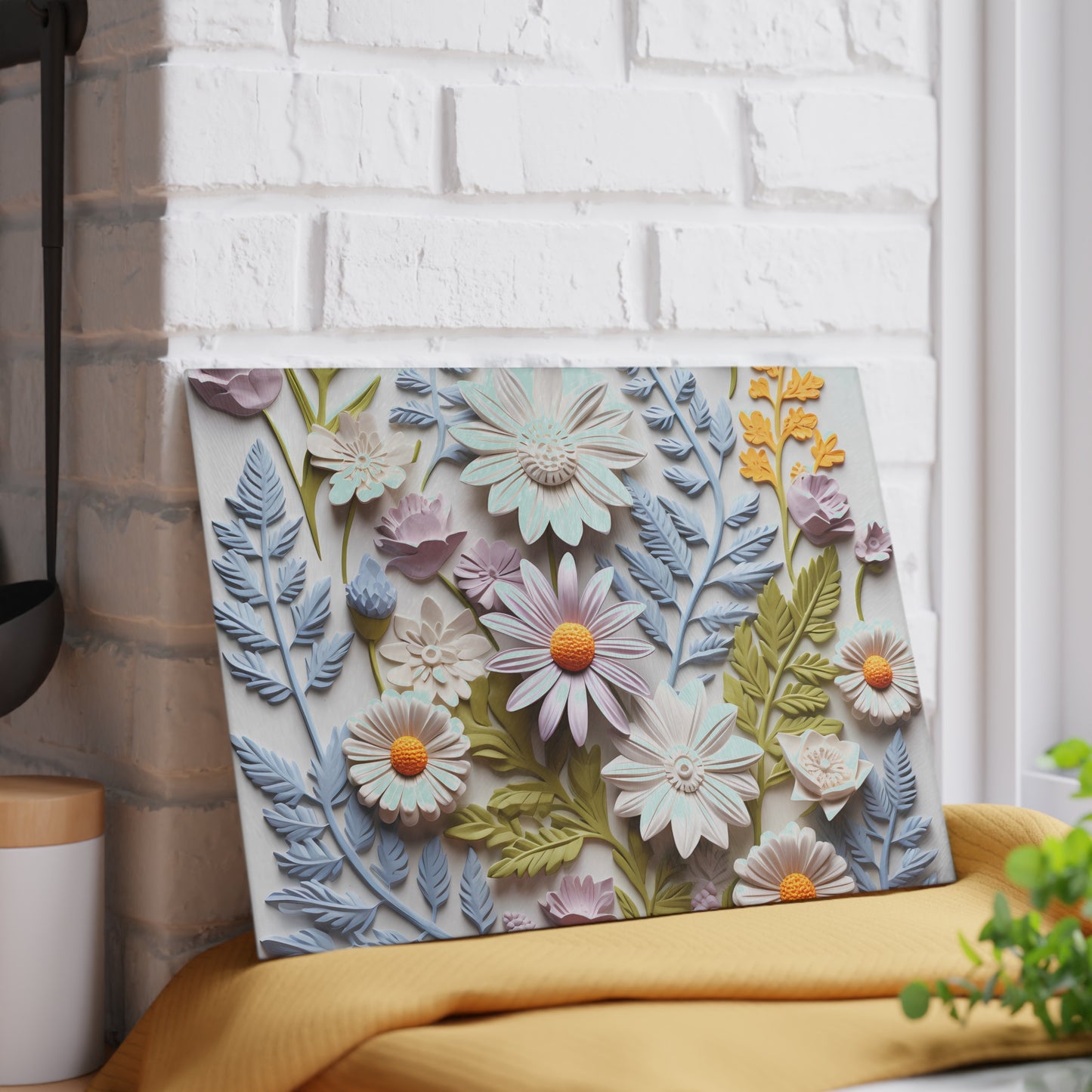 Floral Design Glass Cutting Board - Elegant Kitchen Decor for Food Prep