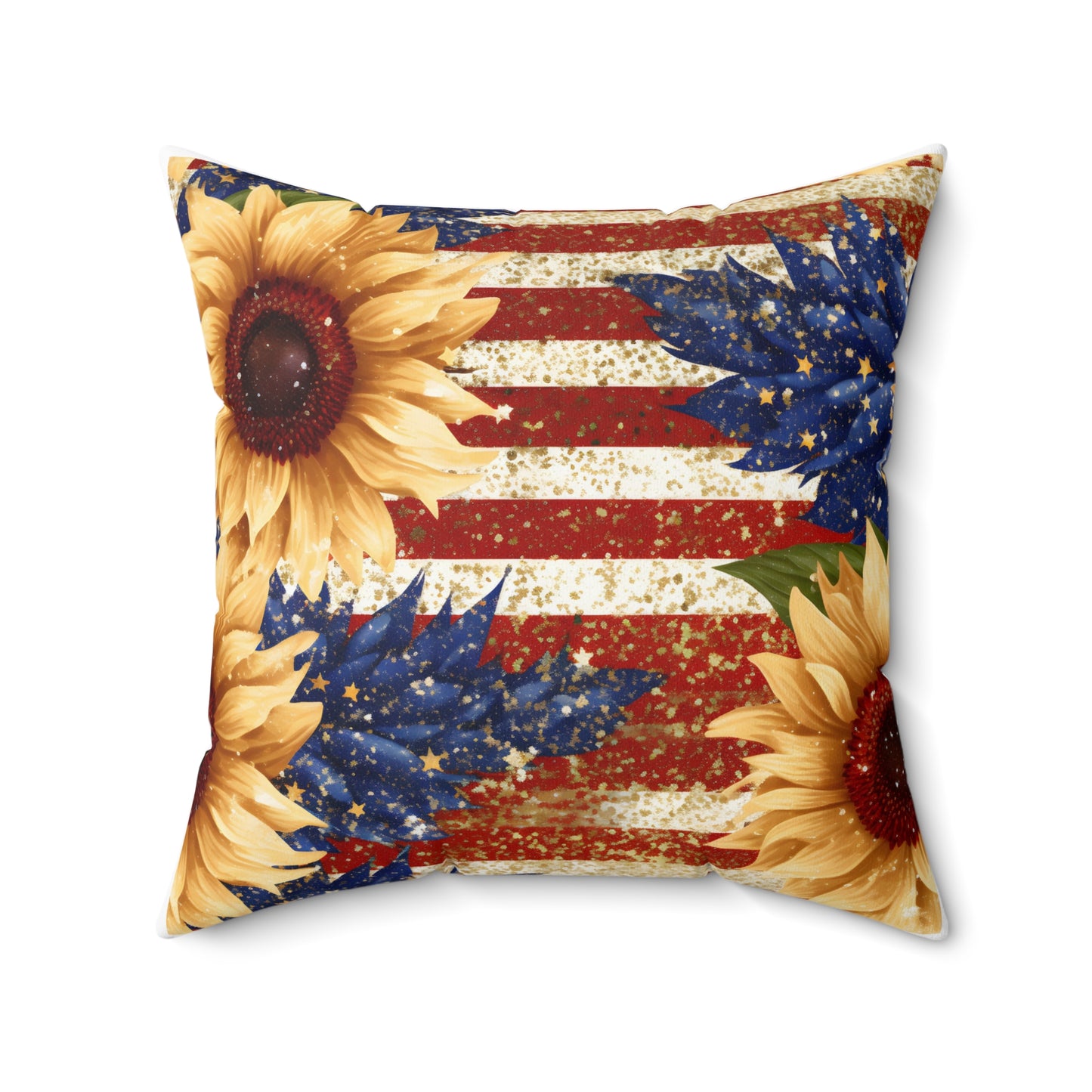 Patriotic With Sunflowers Holiday Spun Polyester Square Pillow, Festive Decor for Home or Office, Accent for Any Room