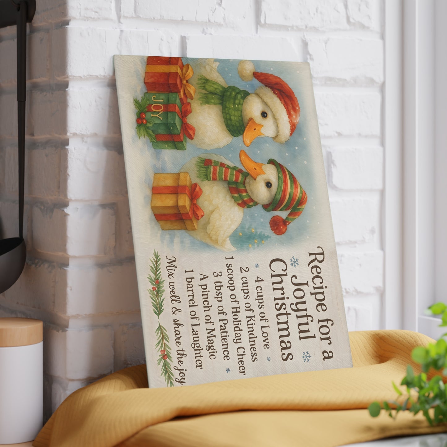 Festive Holiday Glass Cutting Board - Joyful Christmas Recipe