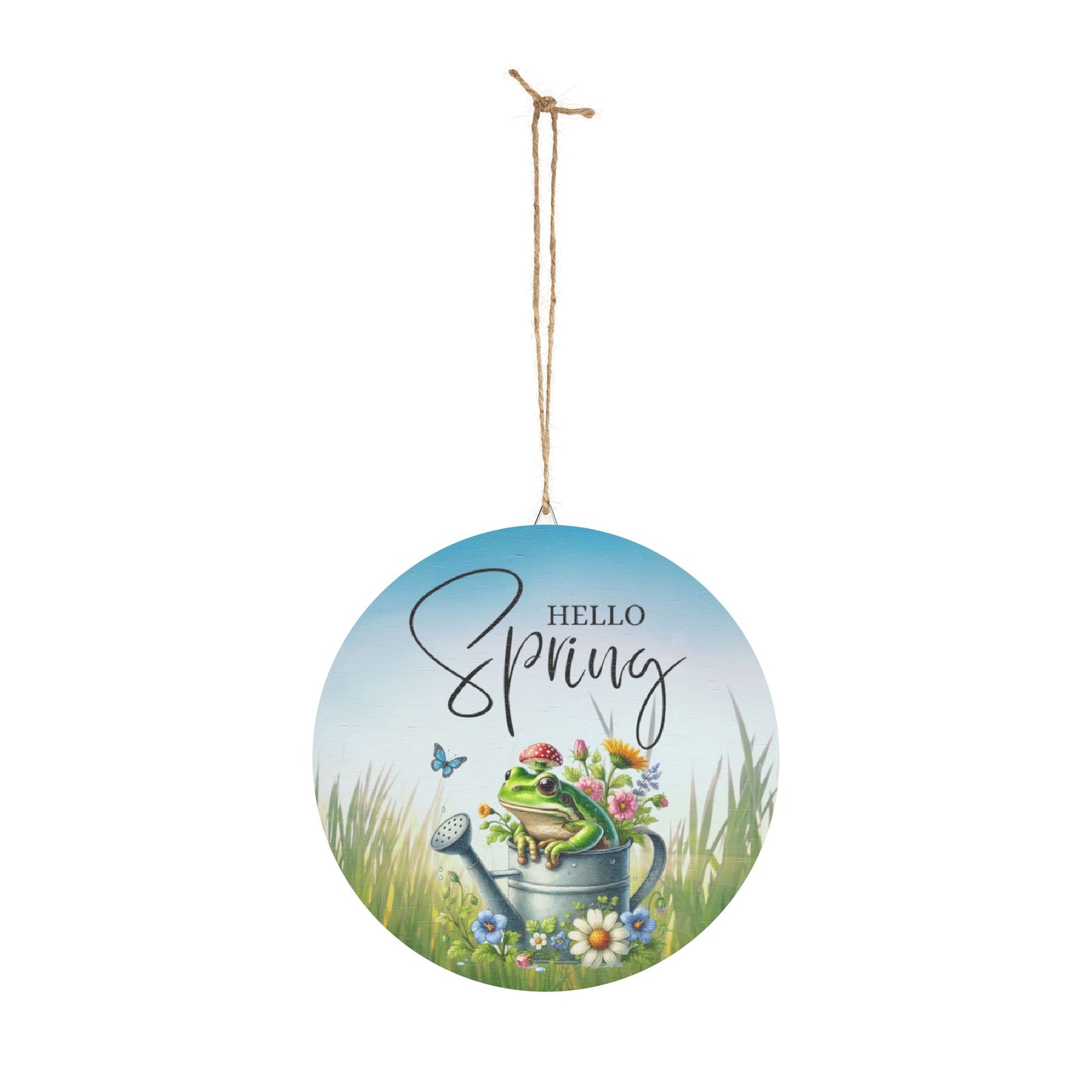 Spring-Themed Rustic Charm Wood Sign - 'Hello Spring' Frog & Floral Decorative Home Decor Wall Art