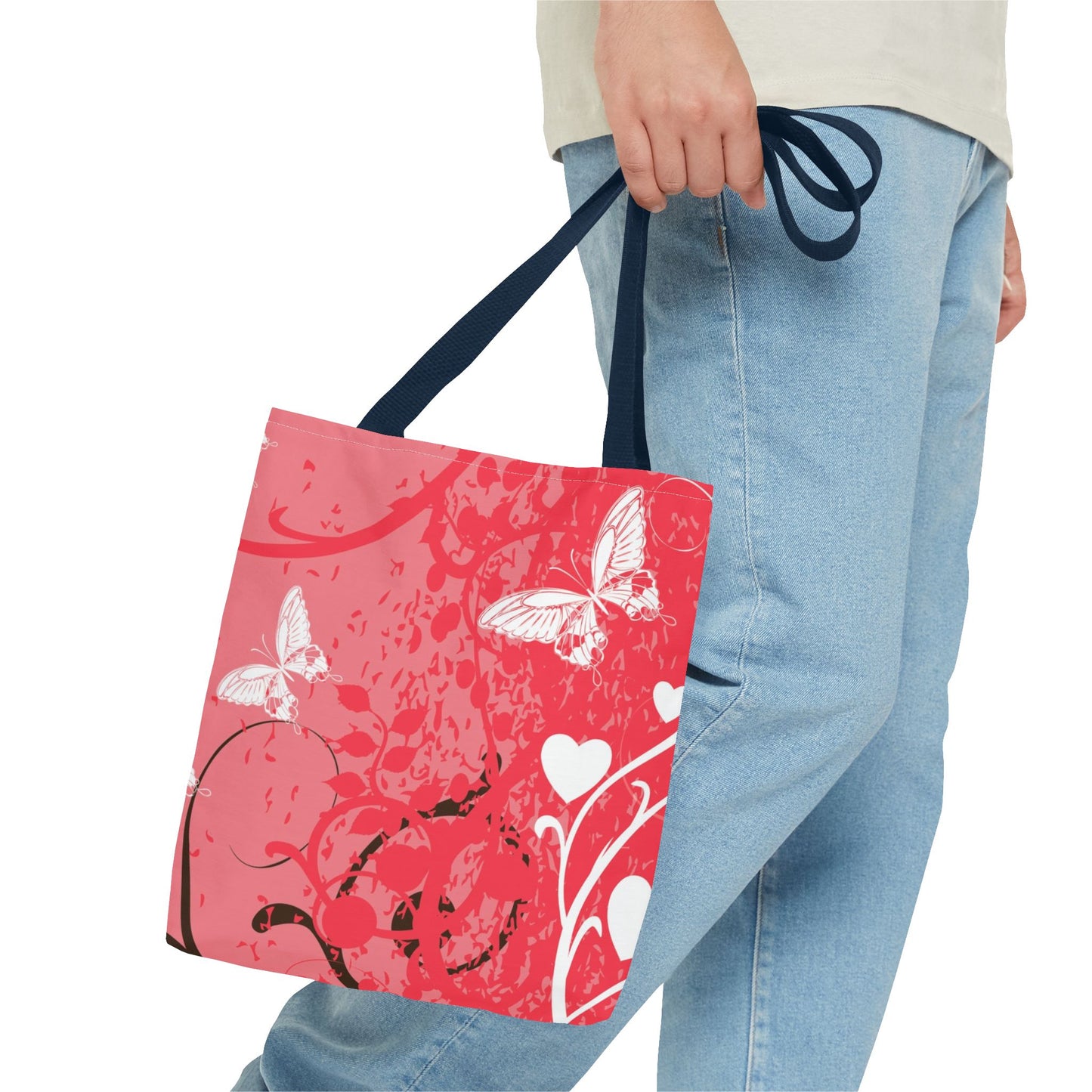 Pink Butterfly Heart Floral Abstract Fashionable Tote Bag (AOP), Stylish, Gift Idea for Birthdays, Holidays, Any Occasion for Anyone