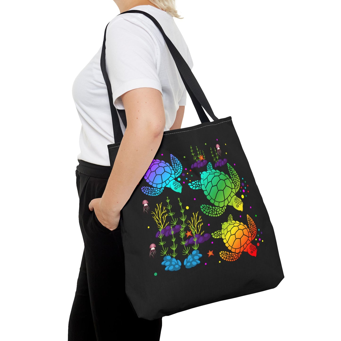 Rainbow Turtle Tote Bag - Eco-Friendly Reusable Shopper, Beach Bag, Gift for Ocean Lovers, Summer Fun, Art Tote