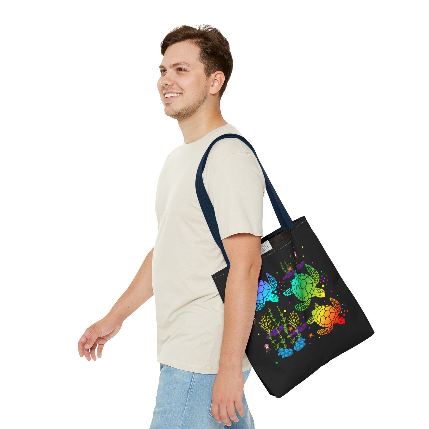 Rainbow Turtle Tote Bag - Eco-Friendly Reusable Shopper, Beach Bag, Gift for Ocean Lovers, Summer Fun, Art Tote