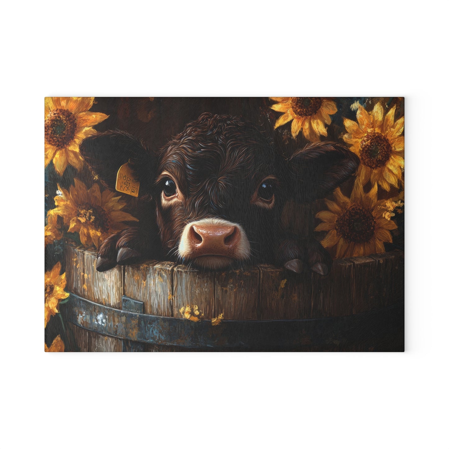 Sunflower Cow Glass Cutting Board - Farmhouse Kitchen Decor