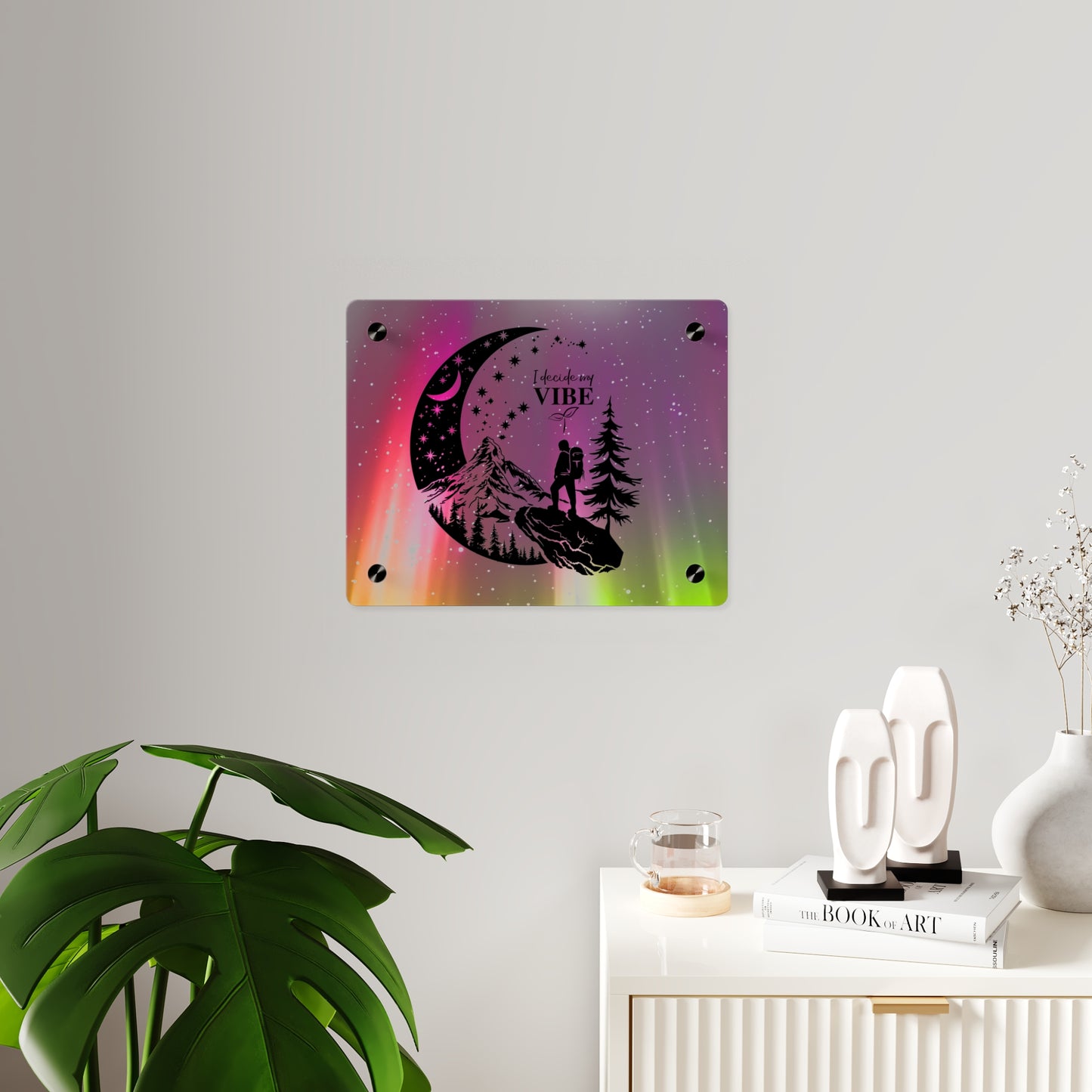 Acrylic Wall Art Panel - Inspirational Quote 'I Decide My Vibe' Hiking Scene