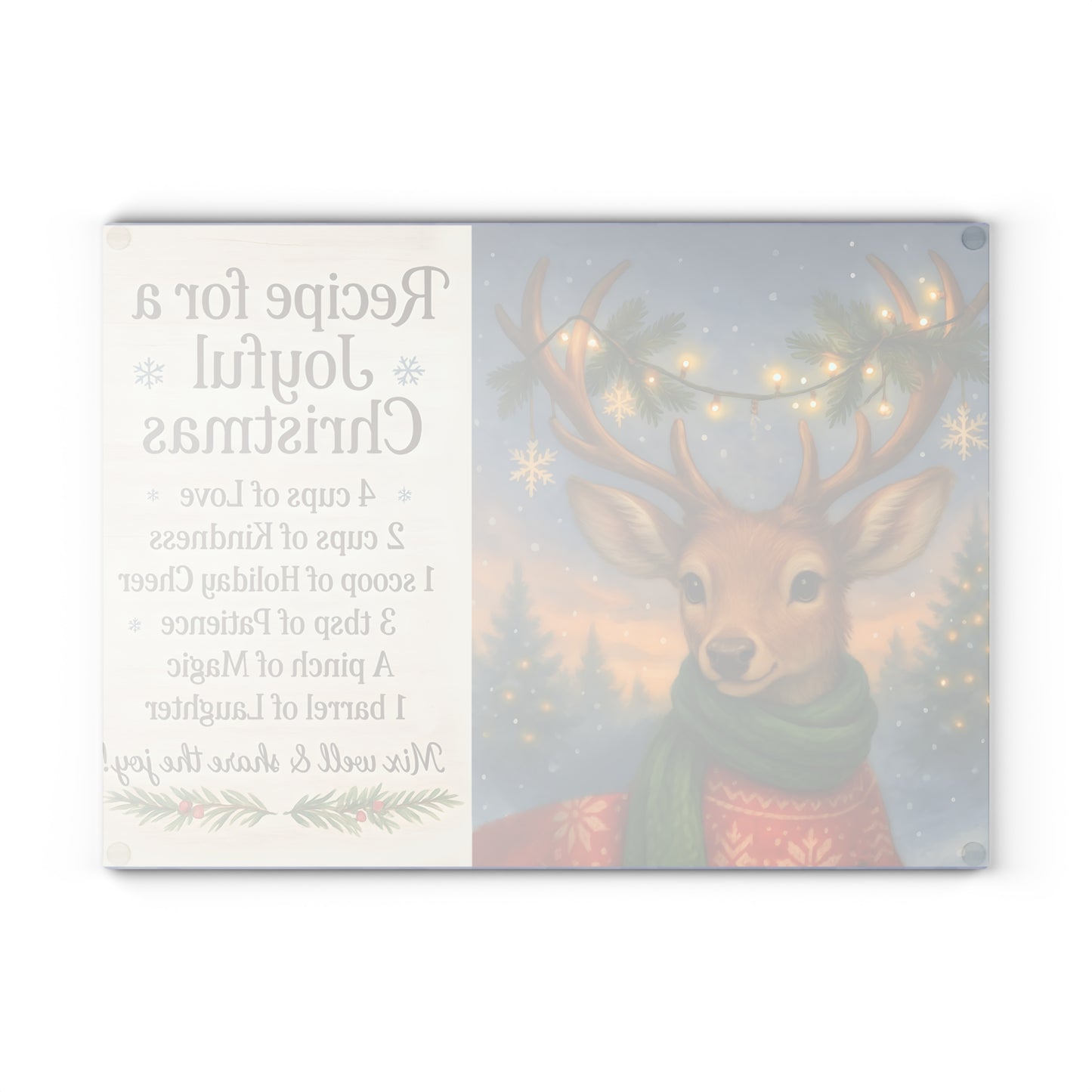 Joyful Christmas Recipe Glass Cutting Board