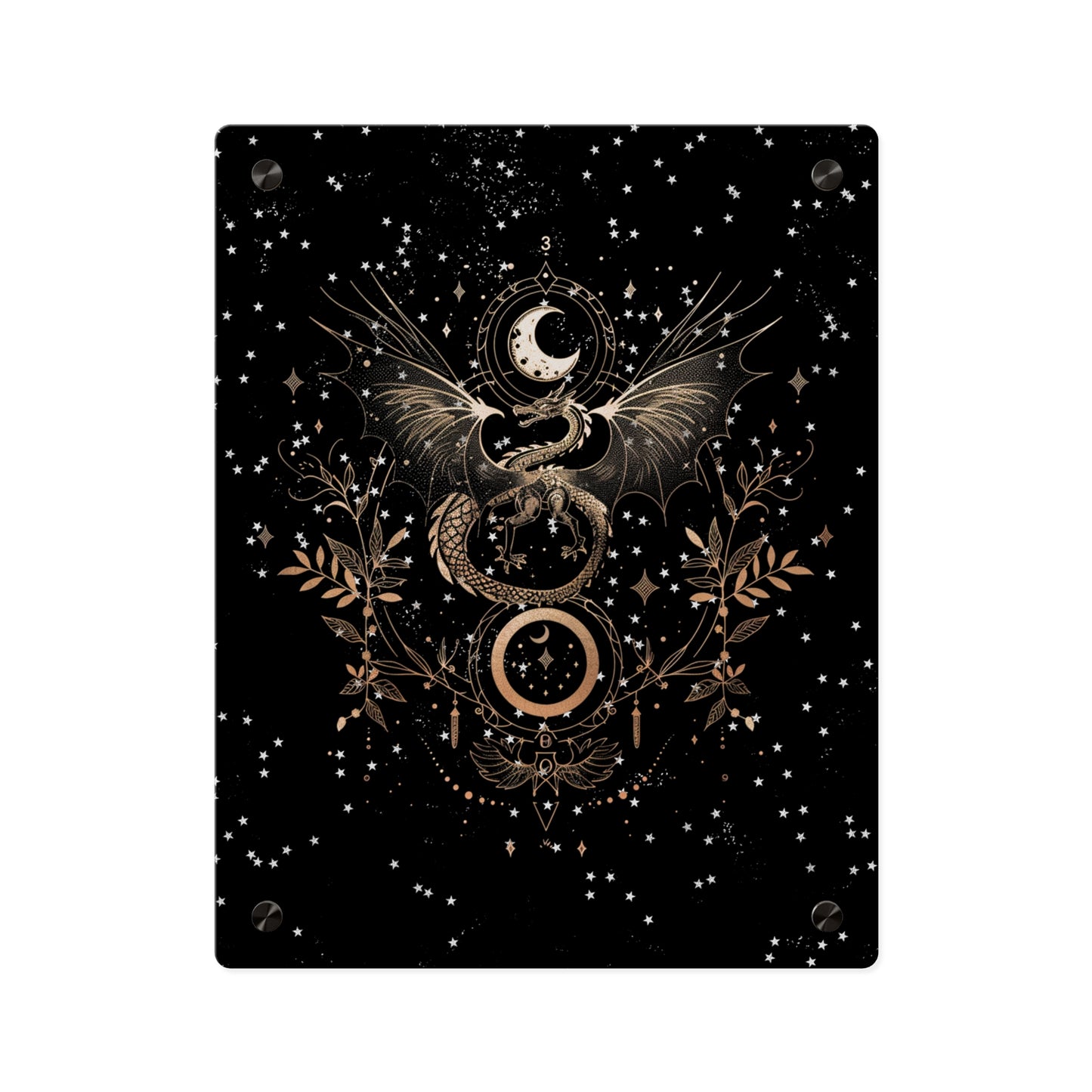 Celestial Acrylic Wall Art Panel - Mystical Dragon with Moon and Stars Decor