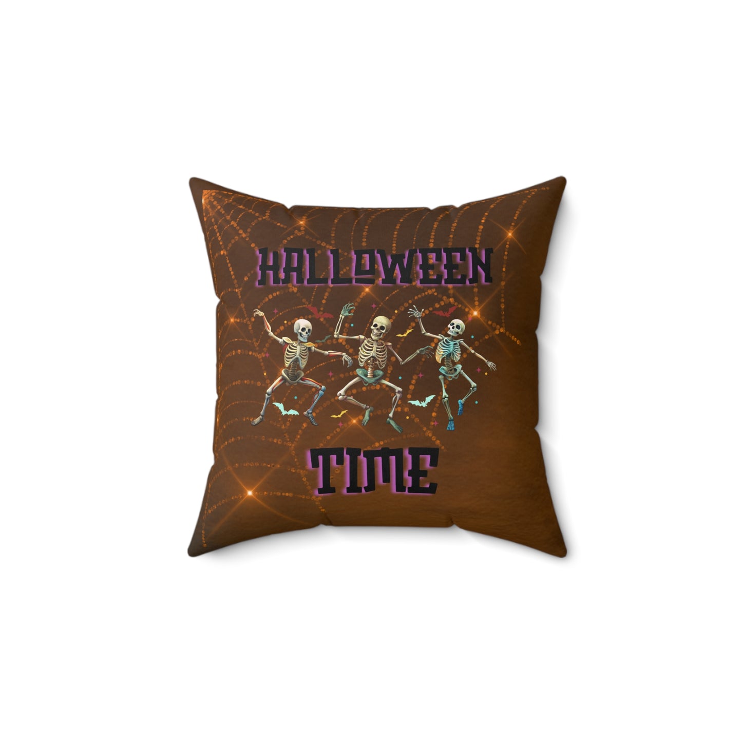 Halloween Time Decor Spun Polyester Square Pillow, Dancing Skeletons Halloween Decor, Halloween Accent for Any Room for Home or Office