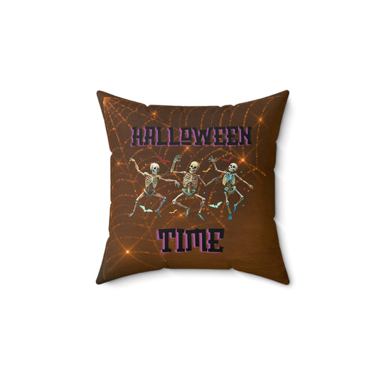Halloween Time Decor Spun Polyester Square Pillow, Dancing Skeletons Halloween Decor, Halloween Accent for Any Room for Home or Office