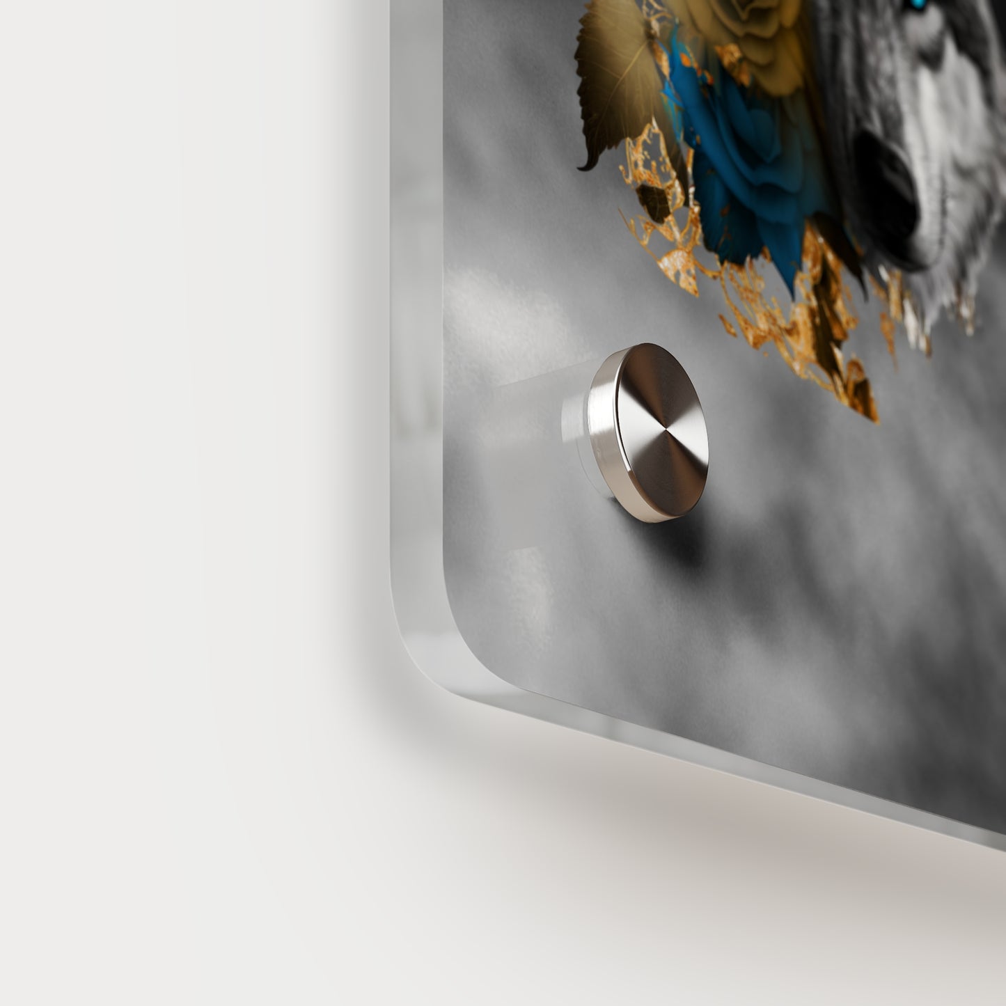 Lively Wolf Acrylic Wall Art Panel - Blue Roses Decor