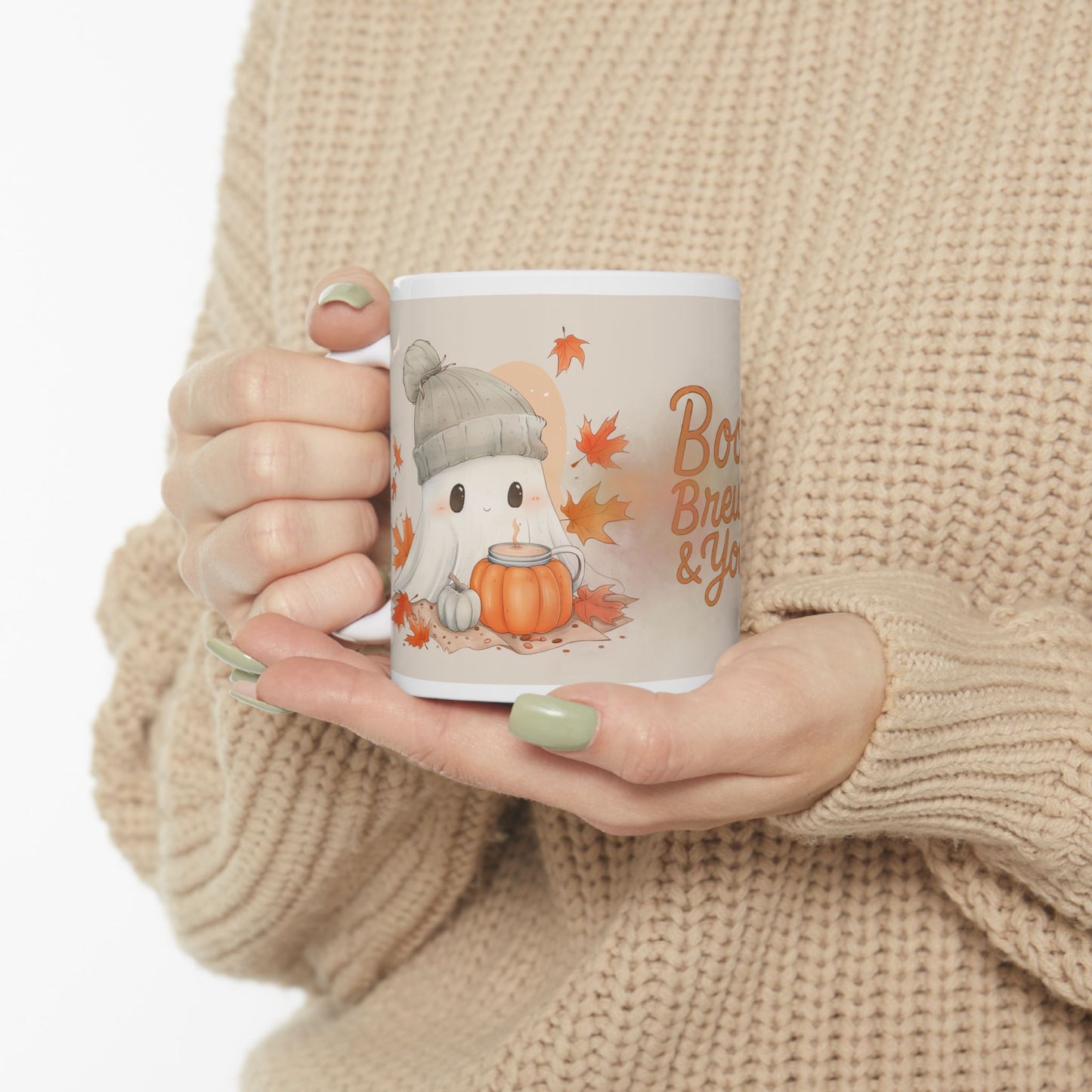 Autumn-Themed Ceramic Mug - "Boo Brew & You" - Perfect for Cozy Fall Days, Halloween, Gift for Coffee Lovers, Fall Decor, Seasonal Drinkware