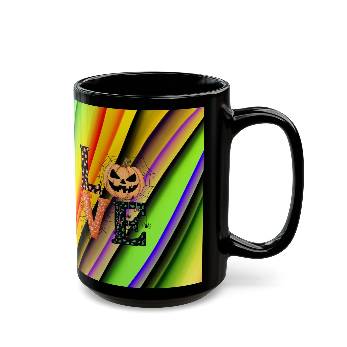 Halloween Theme Black Mug (11oz, 15oz), Cute Halloween Expression, Halloween Lovers, Coffee, Tea, Hot Chocolate Lovers, Great Gift Idea for Anyone