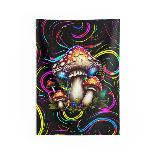 Colorful Mushroom Indoor Wall Tapestry, Psychedelic Wall Hanging, Boho Decor, Dorm Room Art, Vibrant Home Accent