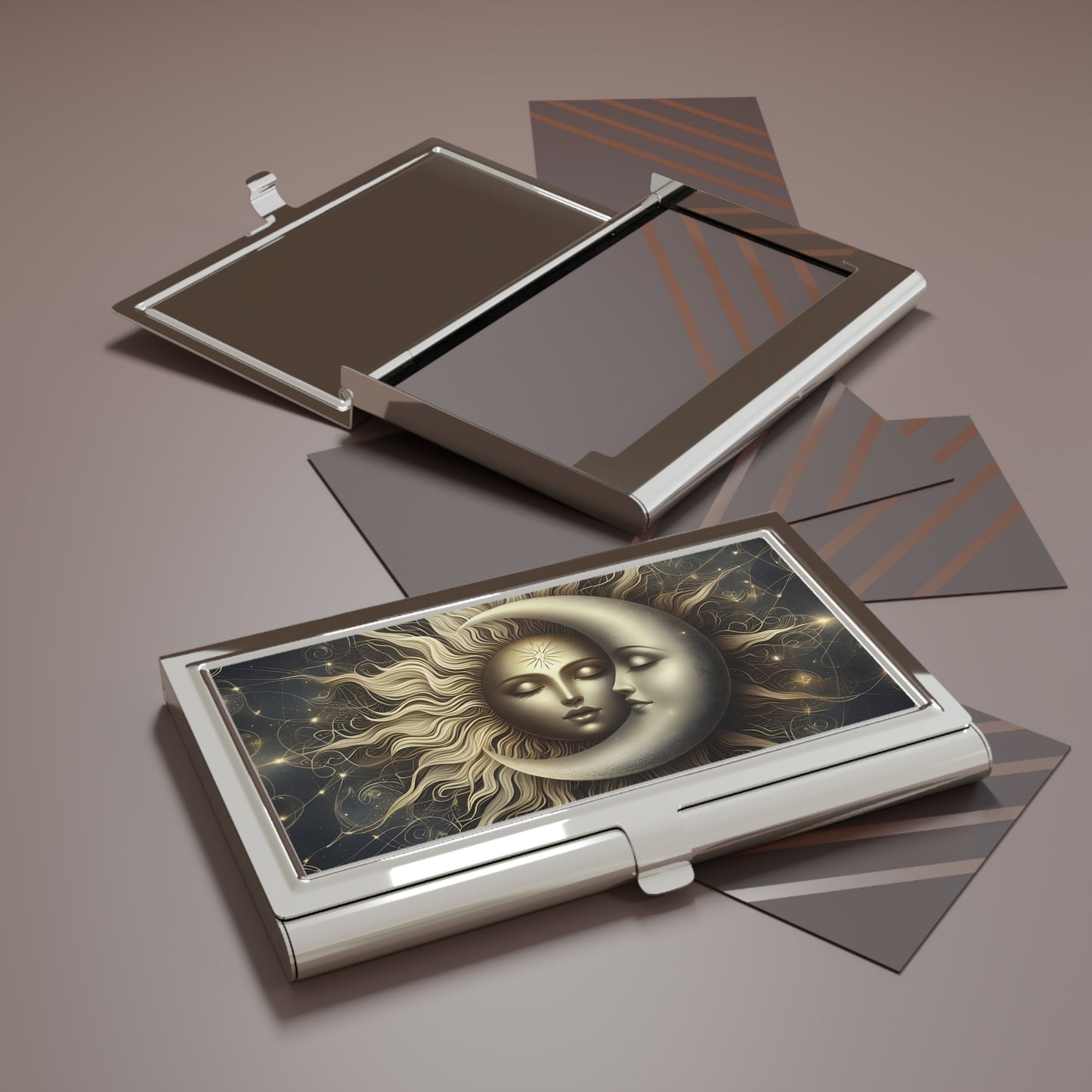 Celestial Sun & Moon Business Card Holder — Mystical Professional Card Case