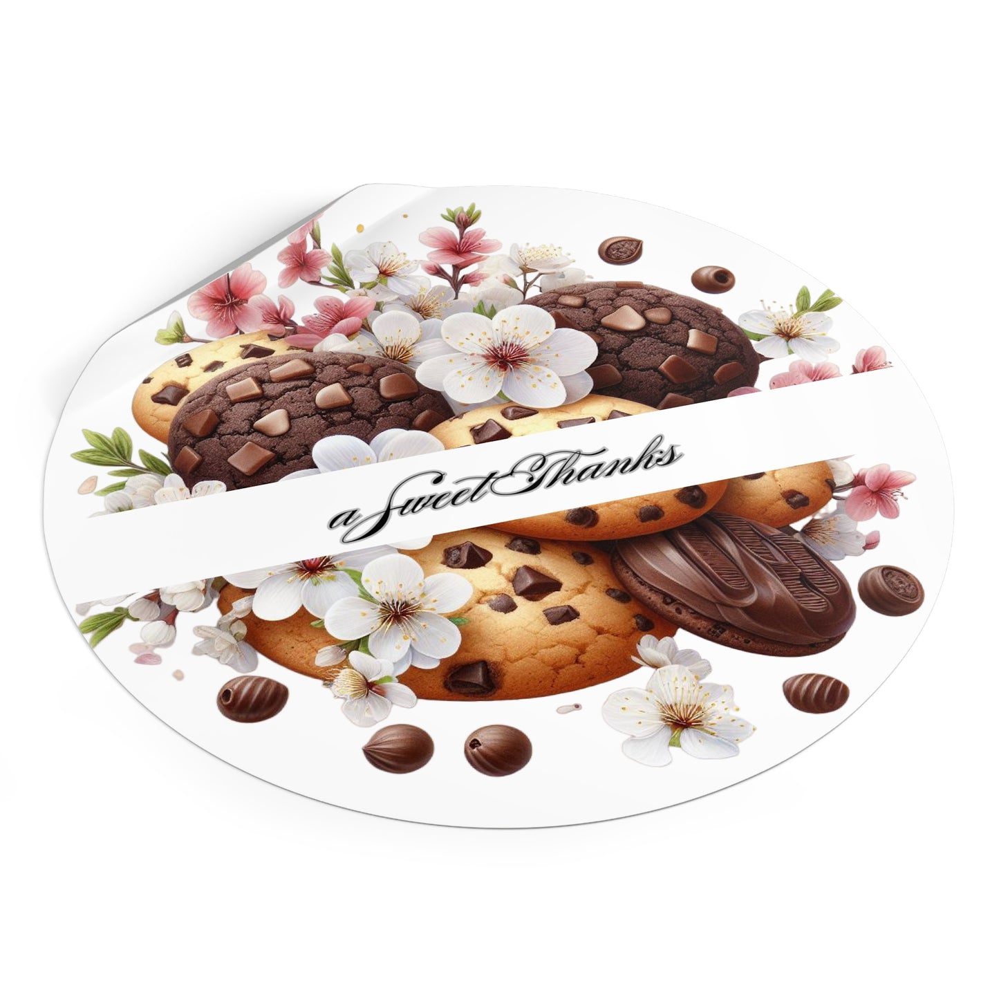 Sweet Thanks Cookie Stickers, Floral Round Vinyl Stickers for Gifts, Party Favors, Scrapbooking, Wedding Decor