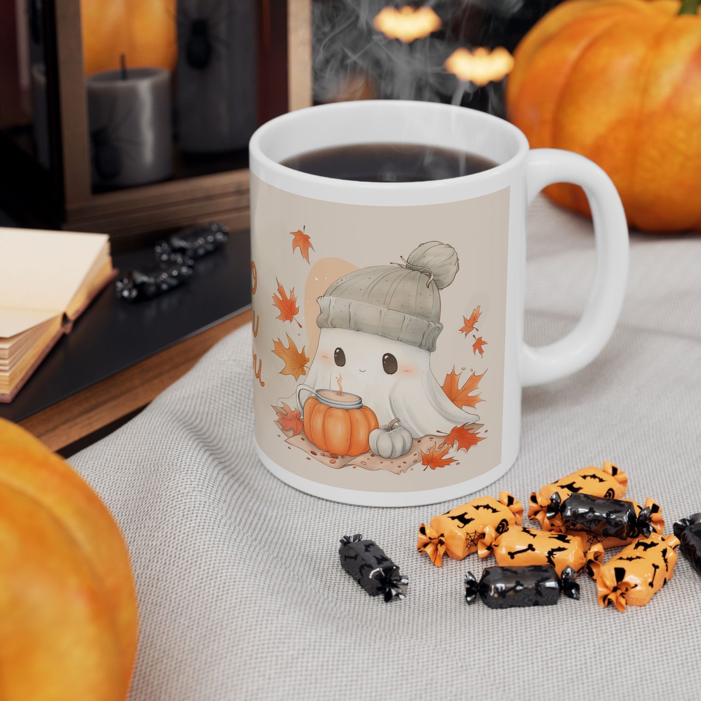 Autumn-Themed Ceramic Mug - "Boo Brew & You" - Perfect for Cozy Fall Days, Halloween, Gift for Coffee Lovers, Fall Decor, Seasonal Drinkware