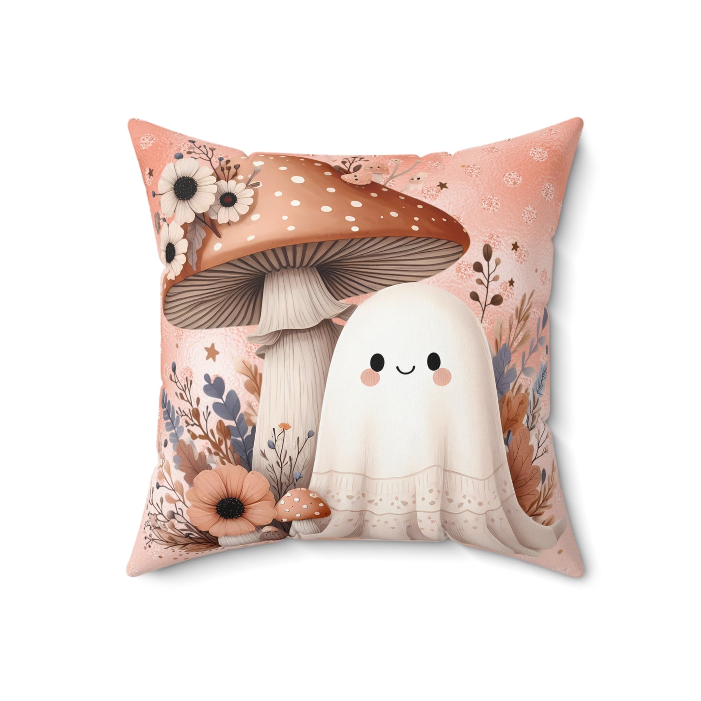 Whimsical Ghost and Mushroom Pillow, Cute Halloween Decor, Cozy Home Accent, Fall Vibes, Sofa Cushion, Spooky Cute