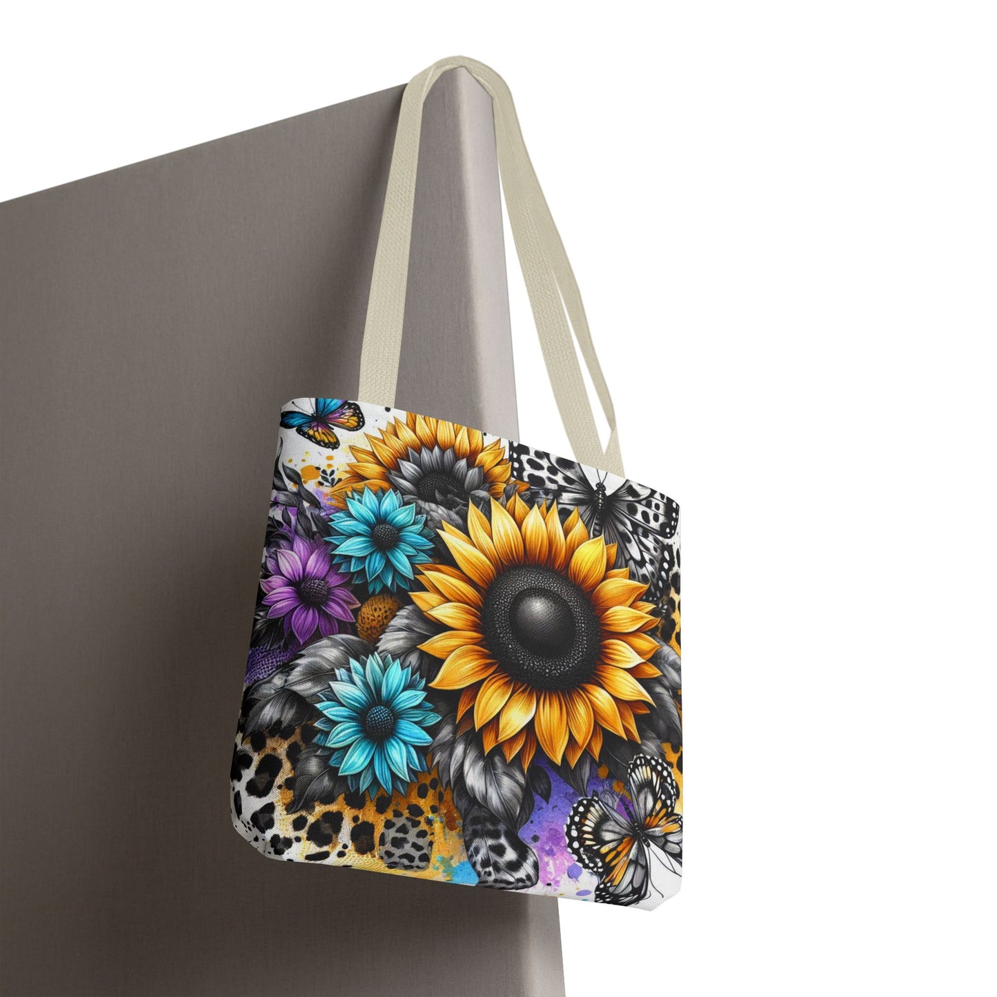 Sunflower & Butterfly Tote Bag — Colorful Floral All-Over Print