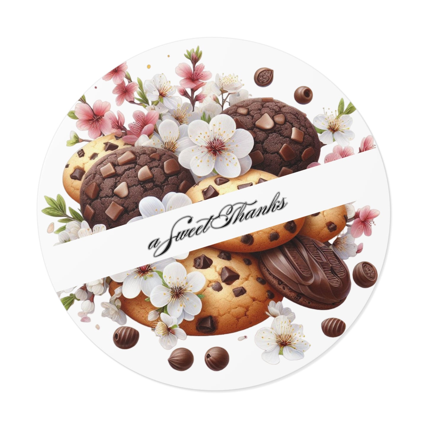 Sweet Thanks Cookie Stickers, Floral Round Vinyl Stickers for Gifts, Party Favors, Scrapbooking, Wedding Decor