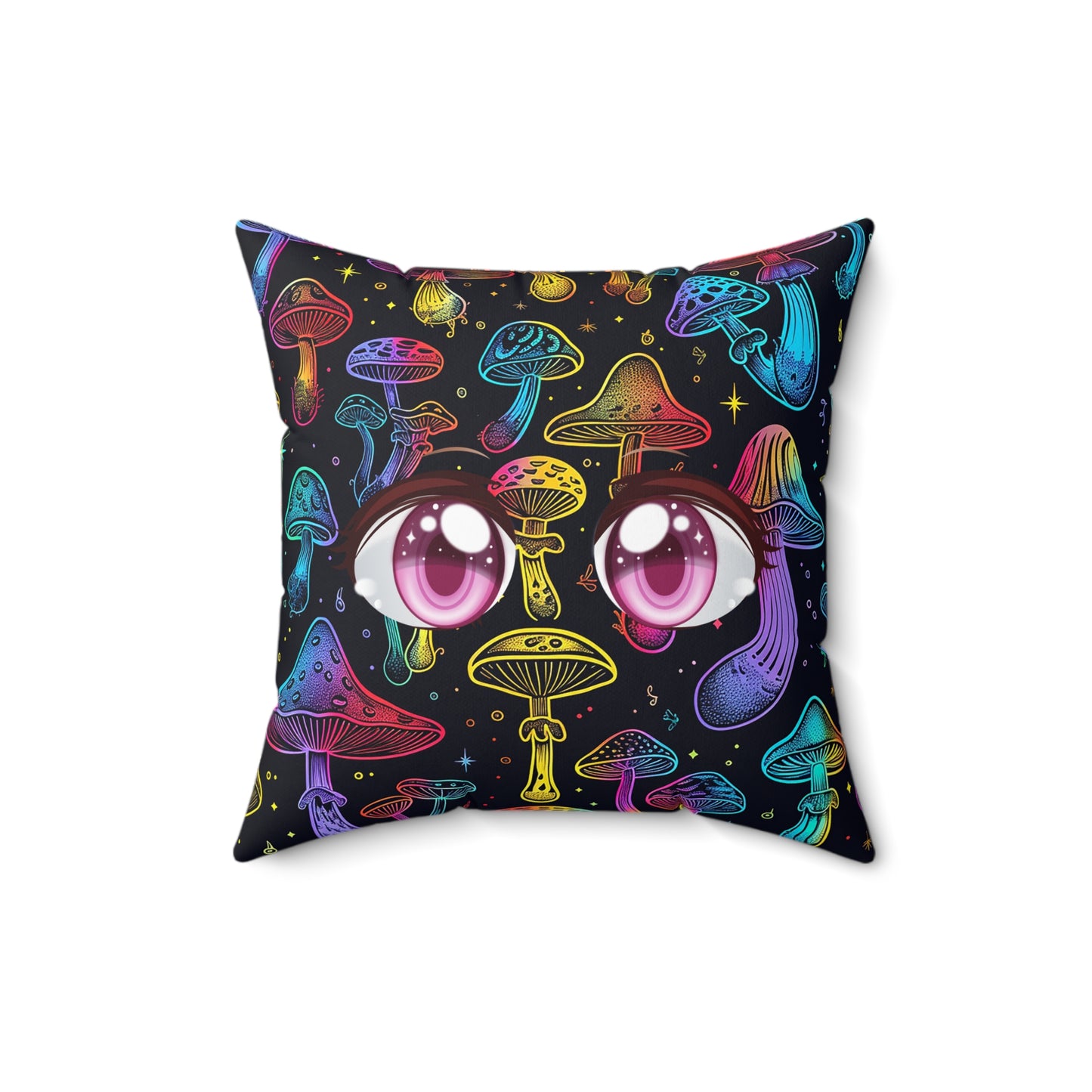 Decorative Spun Polyester Square Pillow, Stylish Mushroom Pattern with Eyes Decor for Home or Office, Great Gift Idea for Any Occasion for Anyone