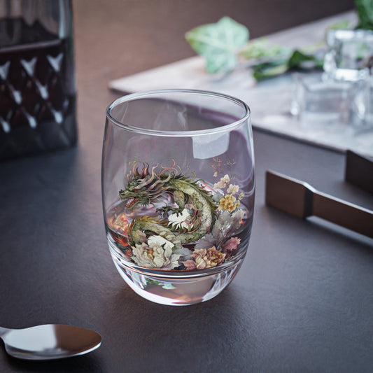 Dragon Floral Whiskey Glass 6oz – Vintage Asian-Inspired Barware Gift