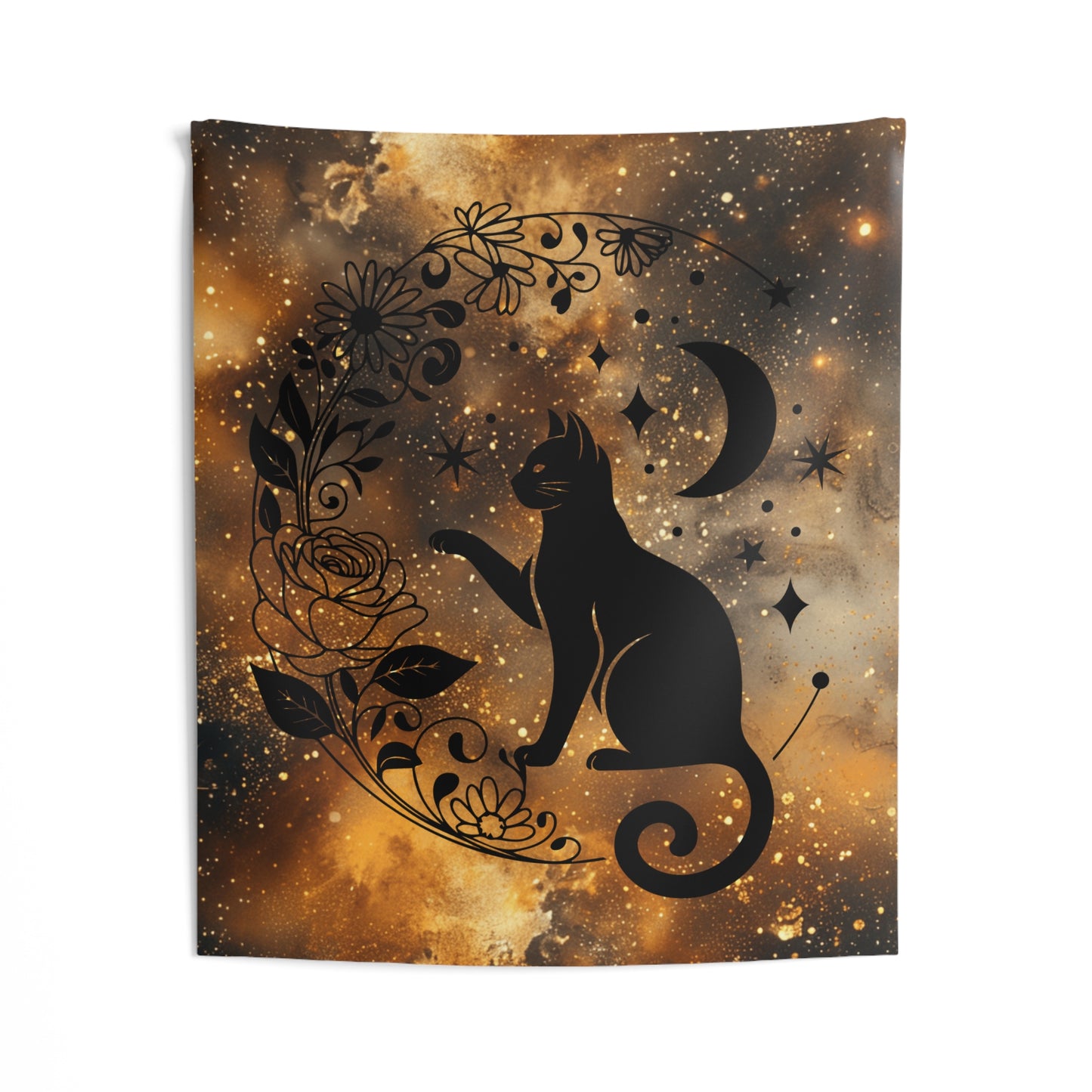 Celestial Cat Indoor Wall Tapestry | Boho Room Decor, Astrology Wall Art, Cat Lover Gift, Bedroom Wall Hanging, Cozy Home Accent