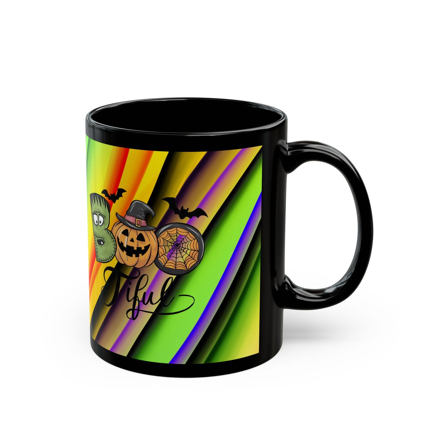 Halloween Theme Black Mug (11oz, 15oz), Cute Halloween Expression, Halloween Lovers, Coffee, Tea, Hot Chocolate Lovers, Great Gift Idea for Anyone