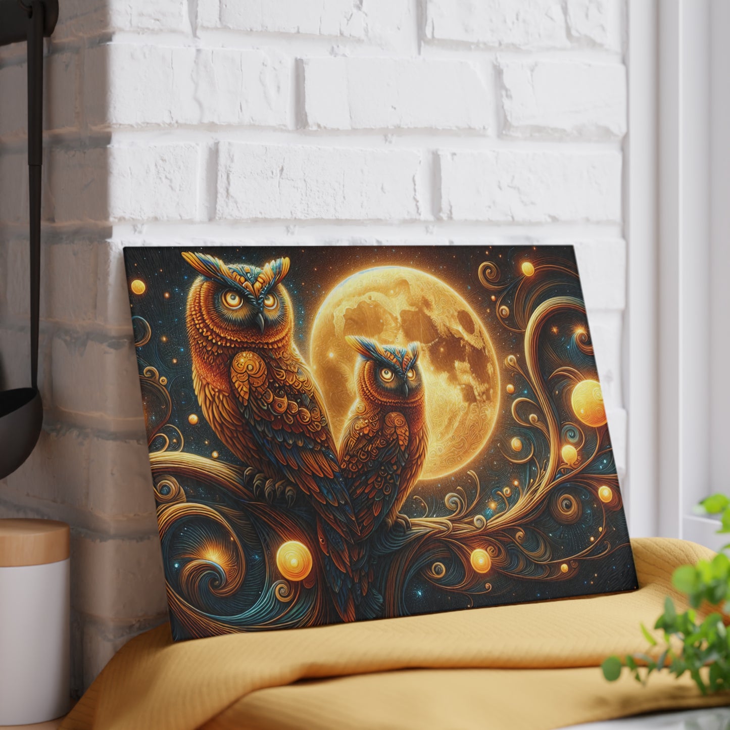 Owl Moonlit Glass Cutting Board - Artistic Kitchen Decor