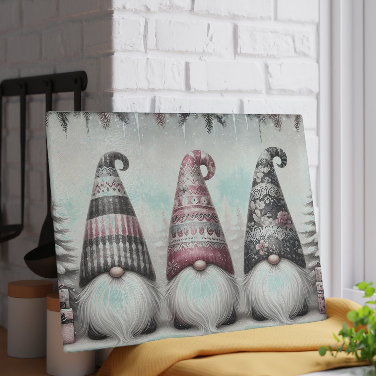 Festive Gnome Glass Cutting Board - Perfect for Holiday Cooking & Entertaining
