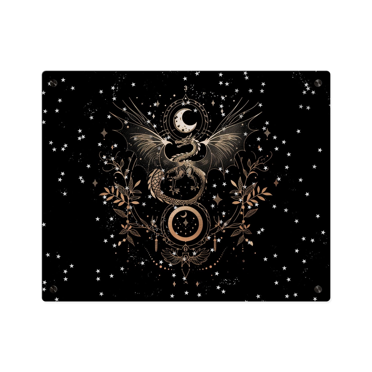 Celestial Acrylic Wall Art Panel - Mystical Dragon with Moon and Stars Decor
