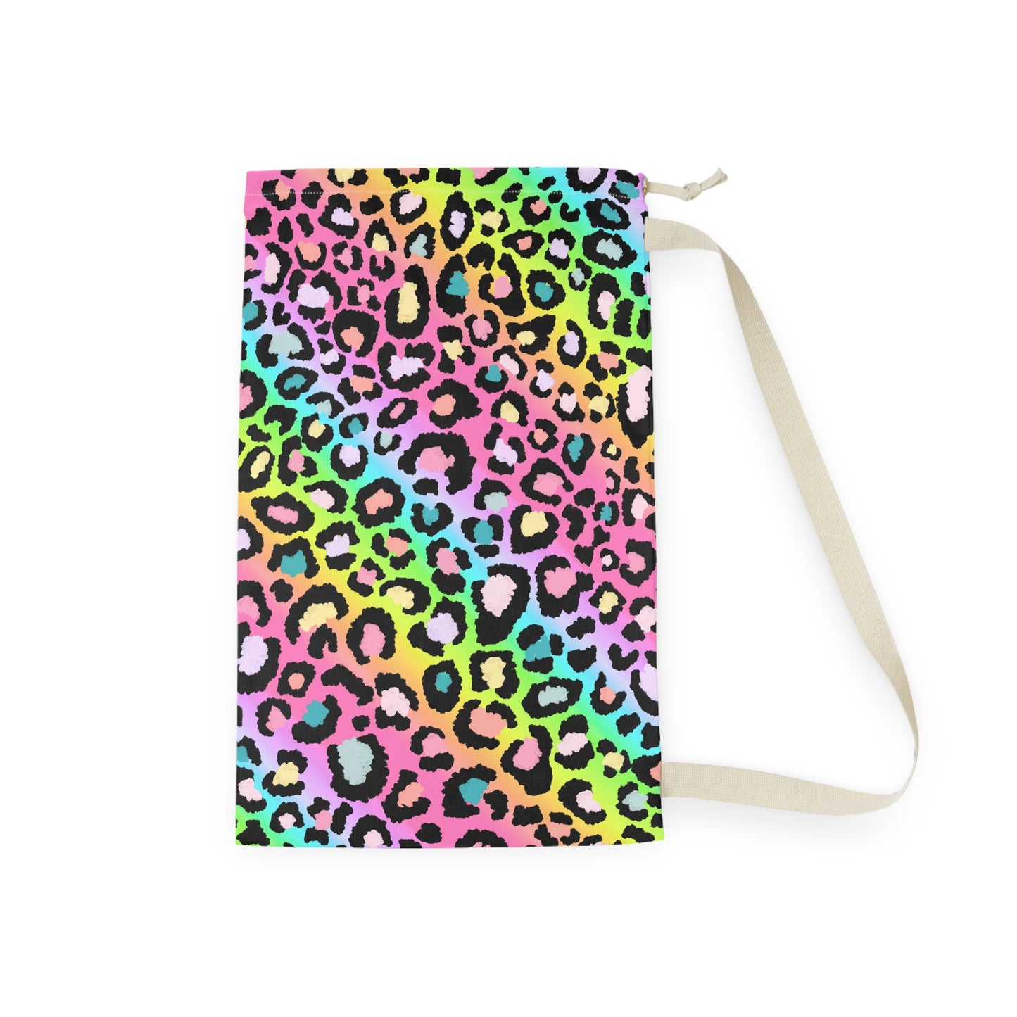 Rainbow Leopard Laundry Bag — Tie-Closure Travel & Dorm Clothes Sack
