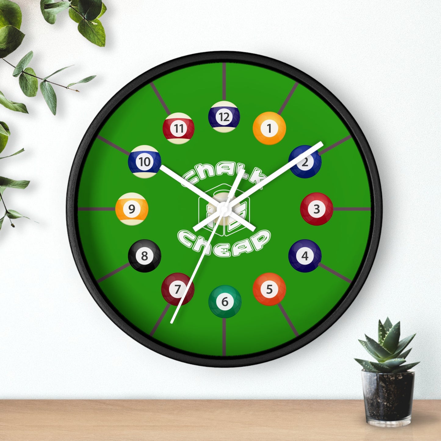 Pool Table Wall Clock — Billiard Balls Design, 'Finally Cheap' Novelty Game Room Clock