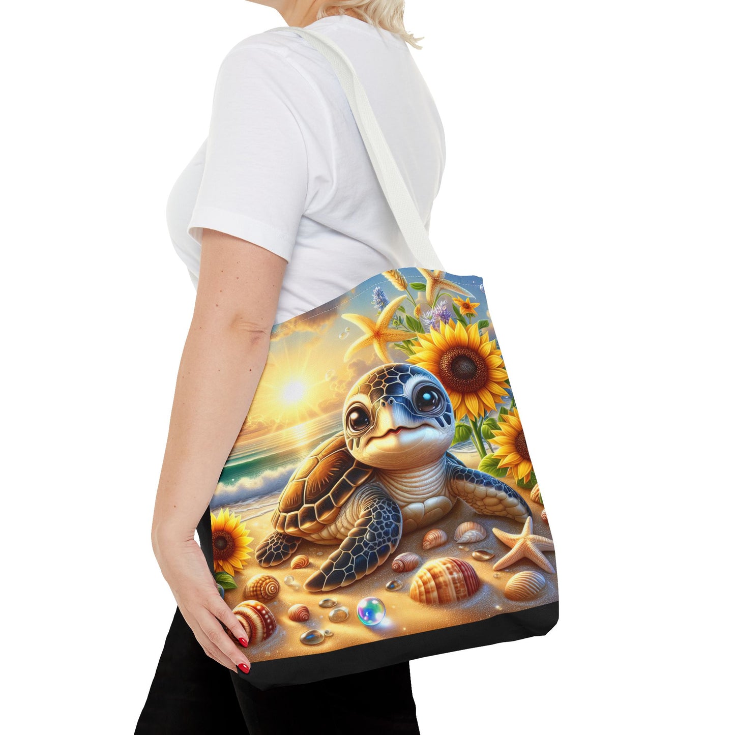 Beachy Turtle Tote Bag | Sea Life AOP Bag | Summer Accessories | Eco-Friendly Vacation Tote | Gift for Ocean Lovers