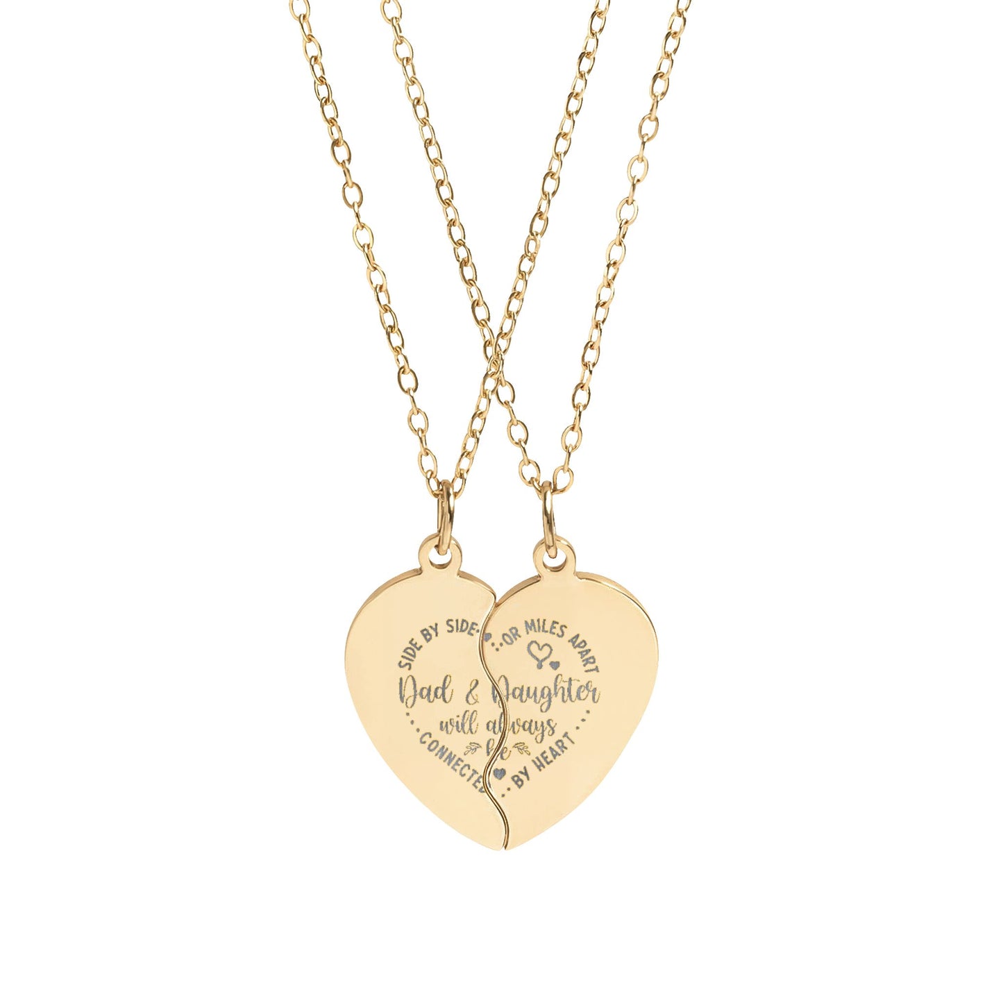 Dad & Daughter Heart Split Pendant Necklace Set | Engravable | 18K Gold & Stainless Steel